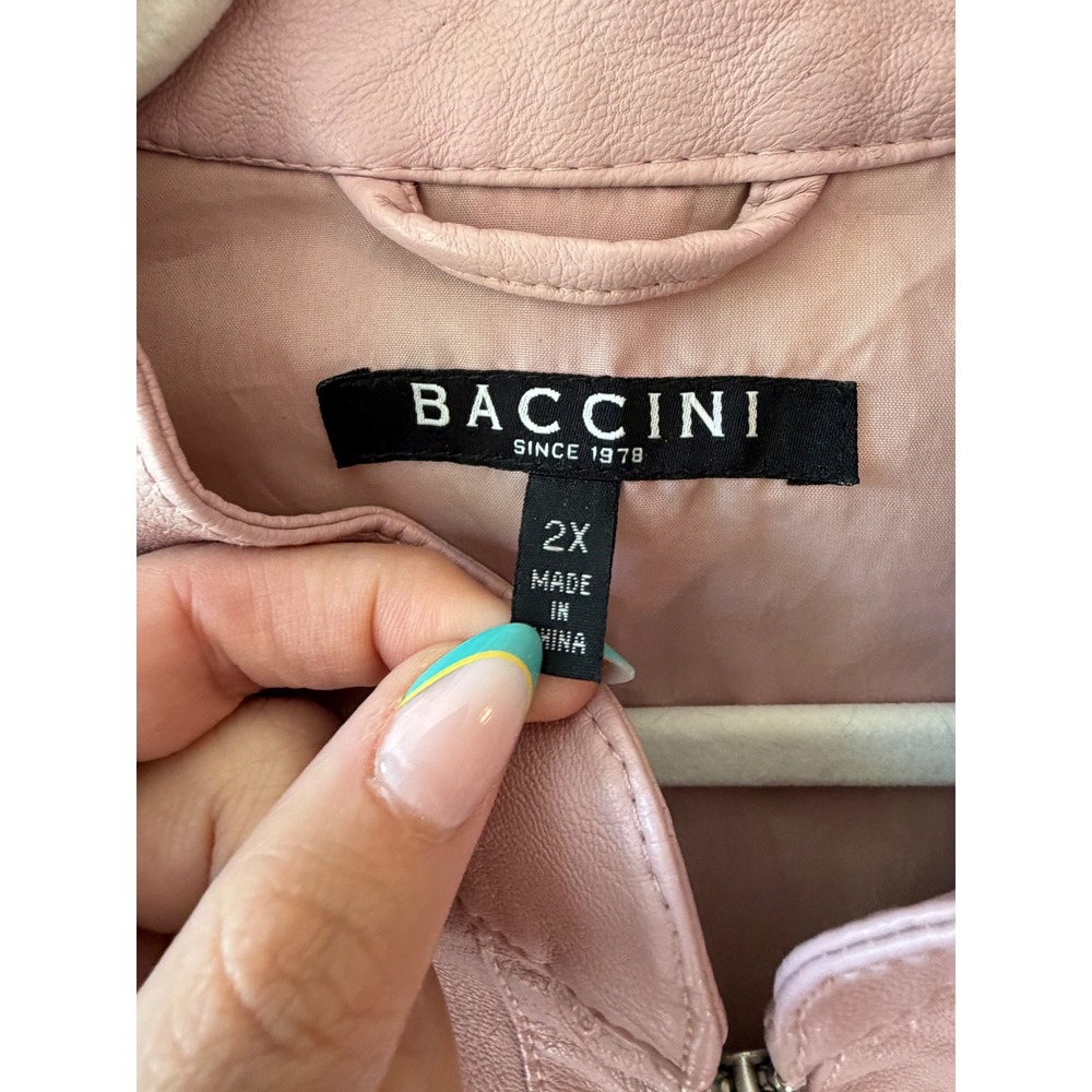 Baccini Dusty Pink Faux Leather Peplum Jacket Plus Size 2X Mock Neck Zip Front - Picture 5 of 9